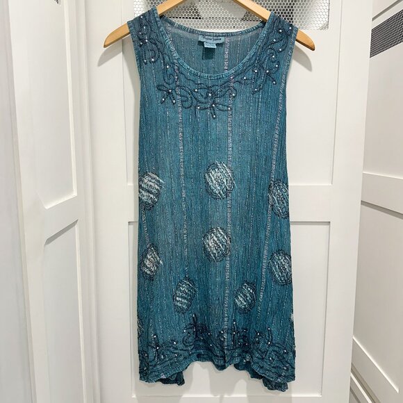 Blue Silver Mini Boho Bohemian Hippie Festival Fairy Beach Dress - Picture 1 of 7